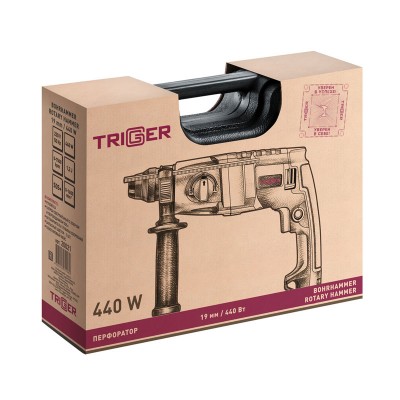 Купить Перфоратор Trigger 19/440 (20021), кейс, Функция установки угла зубила. Электронная регулировка скорости вращения. Фиксация кнопки пуск-1