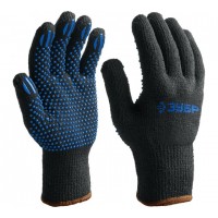 ЗУБР МАСТЕР Утепленные перчатки трикотажные, покрытие ПВХ(точка), размер L-XL 11462-XL