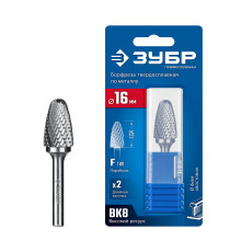 ЗУБР 16х25 мм, тип F (парабола с закругленным углом, радиус 4.0 мм), хв-к 6 мм, твердосплавная борфреза, ПРОФЕССИОНАЛ (28805-16-25)