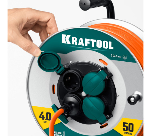 KRAFTOOL ПВС 3х2.5 50м 4000Вт IP44, Силовой удлинитель на стальной катушкеEXPERT (55089-50) купить  в Сочи