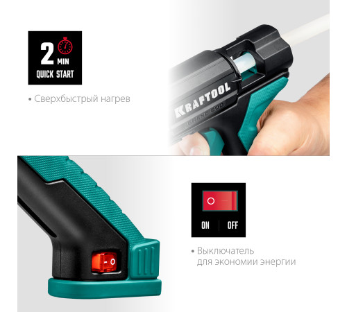 KRAFTOOL Grand 200, d 11 - 12 мм, 25 г/мин, электрический термоклеевой пистолет (06839) купить  в Сочи