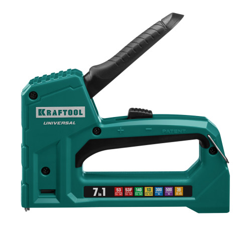 KRAFTOOL Universal, 7-в-1: 53 (A/10/JT21) 23GA (6 - 14 мм)/140 (G/11/57) 20GA (8 - 14 мм)/13/53F/36/500, универсальный легкий степлер (31524) купить  в Сочи