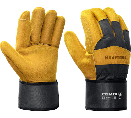 KRAFTOOL COMBI, XL (10) комбинированные двухслойные спилковые перчатки с доп. слоем на ладони (11310-XL) купить  в Сочи