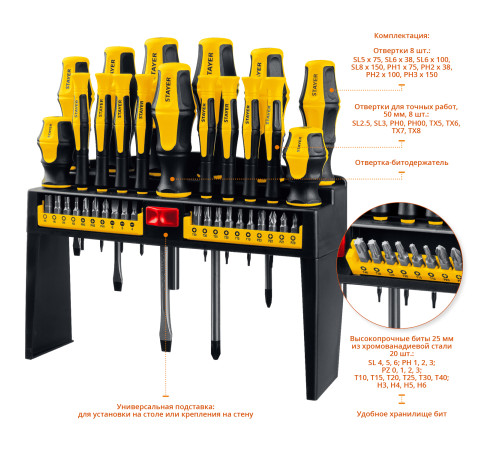STAYER Hercules-Pro-37, 37 предм., набор отверток с насадками (25312-H37) купить  в Сочи
