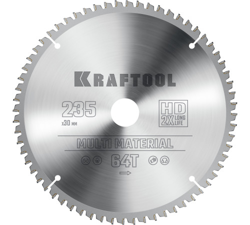 KRAFTOOL Multi Material, 235 х 30 мм, 64Т, пильный диск по алюминию (36953-235-30) купить  в Сочи