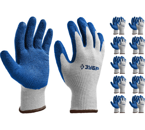ЗУБР ЗАХВАТ, L-XL, х/б перчатки с текстурированным нитриловым обливом, повышенная износостойкость, 13 класс, 10 пар, Профессионал (11457-K10) купить  в Сочи