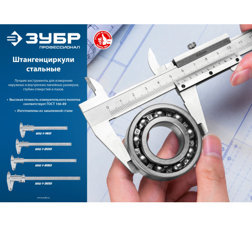ЗУБР ШЦ-1-250, 250 мм, стальной штангенциркуль, Профессионал (34514-250) купить  в Сочи