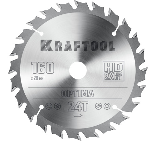 KRAFTOOL Optima, 160 х 20 мм, 24Т, пильный диск по дереву (36951-160-20) купить  в Сочи