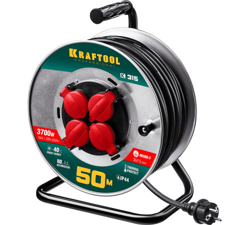 KRAFTOOL K-315, КГ, 3 x 1.5 мм2, 50 м, 3700 Вт, IP44, силовой удлинитель на стальной катушке (55085-50) купить  в Сочи