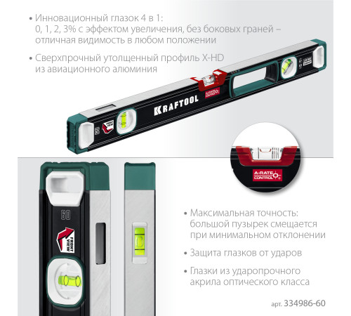 KRAFTOOL A-RATE CONTROL, 600 мм, точность 0.3 мм/м, с инновационным зеркальным глазком, сверхпрочный уровень (34986-60) купить в Сочи KRAFTOOL A-RATE CONTROL, 600 мм, точность 0.3 мм/м, с инновационным зеркальным глазком, сверхпрочный уровень (34986-60) купить в Сочи