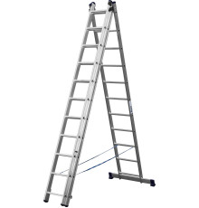 СИБИН 11 ступеней, со стабилизатором, алюминиевая, трехсекционная лестница (38833-11)