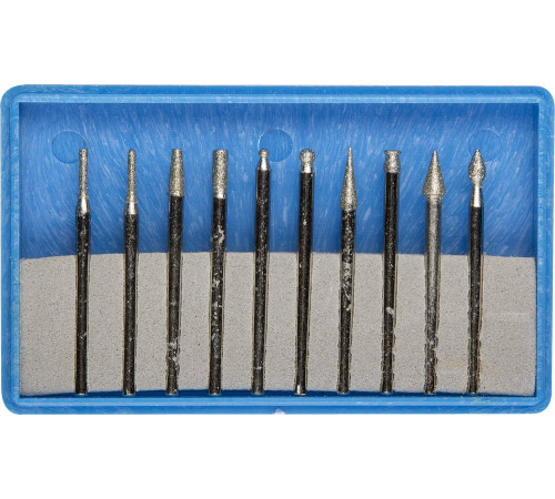ЗУБР 10 шт, хвостовик d 3 мм, Р 150 - 180, набор алмазных мини-насадок для гравера, Профессионал (33383-H10) купить  в Сочи