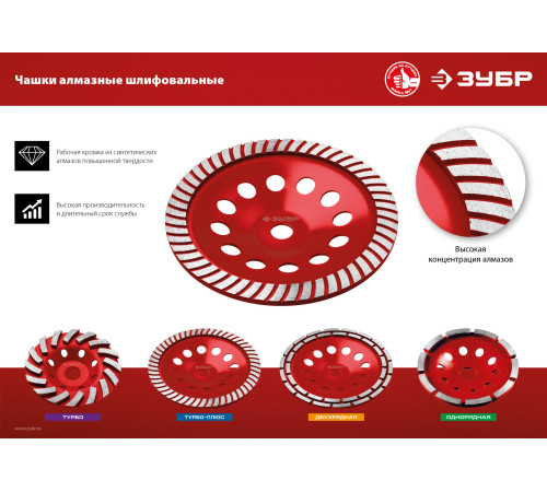 ЗУБР d 125 мм, двухрядная алмазная шлифовальная чашка (33376-125) купить  в Сочи