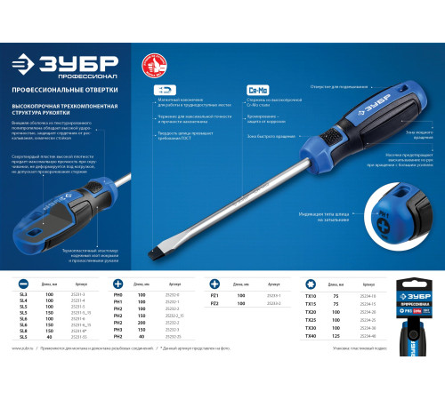 ЗУБР PH2 x 40 мм, отвёртка, Профессионал (25232-2S) купить  в Сочи