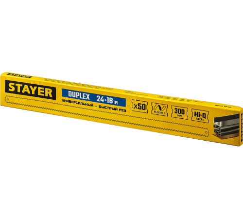 STAYER Duplex 24 + 18 TPI, 12 х 300 мм, 1 шт, коробка 50 шт, двустороннее полотно по металлу (1589-02) купить в Сочи STAYER Duplex 24 + 18 TPI, 12 х 300 мм, 1 шт, коробка 50 шт, двустороннее полотно по металлу (1589-02) купить в Сочи