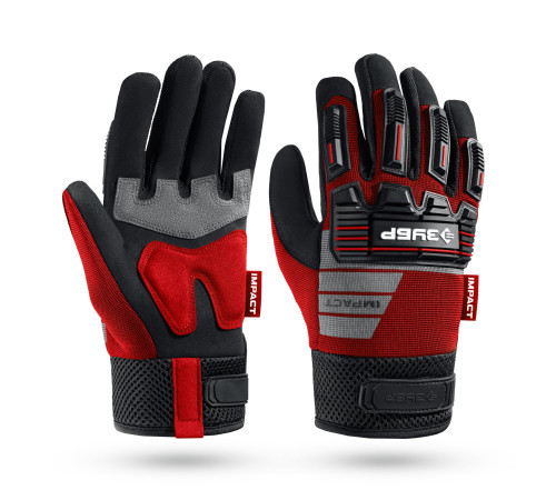 ЗУБР IMPACT р.L (9), красные, профессиональные комбинированные перчатки, антивибрационные, противоударные, Профессионал (11478-L) купить  в Сочи