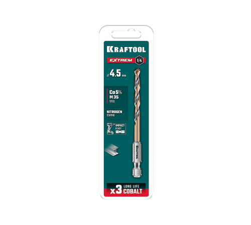 KRAFTOOL НЕХ-1/4″, d 4.5 х 87 мм, сверло по металлу для винтовёртов и шуруповертов IMPACT READY (29652-4.5) купить в Сочи KRAFTOOL НЕХ-1/4″, d 4.5 х 87 мм, сверло по металлу для винтовёртов и шуруповертов IMPACT READY (29652-4.5) купить в Сочи