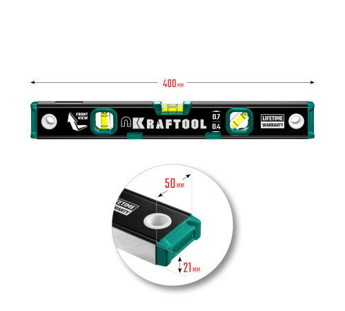 KRAFTOOL 400 мм, усиленный профиль, с зеркальным глазком, магнитный уровень (34785-40) купить  в Сочи
