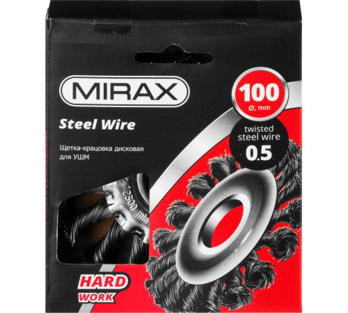 MIRAX 100 мм, жгутированная стальная проволока 0.5 мм, щетка дисковая для УШМ (35140-100) купить  в Сочи