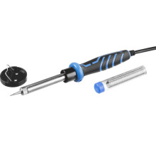 ЗУБР 60 Вт, в наборе: припой + подставка, 2к рукоятка, конус, керамический нагреватель, электропаяльник, Профессионал (55402-60)