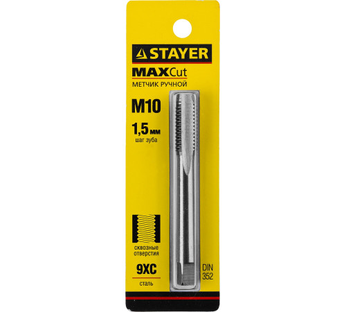 STAYER М10 х 1.5, одинарный, метчик для сквозных отверстий (28020-10-1.5) купить  в Сочи