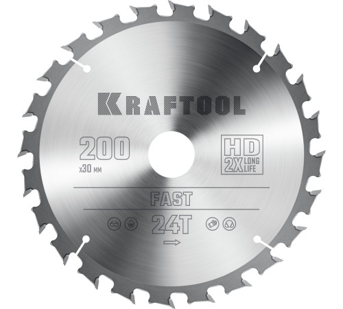 KRAFTOOL Fast, 200 х 30 мм, 24Т, пильный диск по дереву (36950-200-30) купить  в Сочи