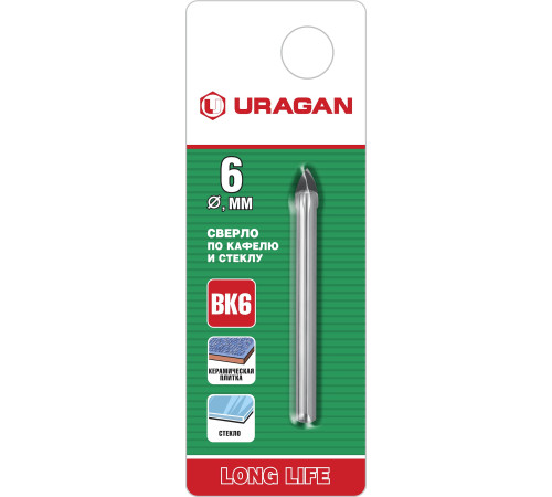 URAGAN 6 мм, 2х кромка, цилиндр хвостовик, Сверло по стеклу и кафелю (29830-06) купить  в Сочи