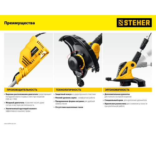 STEHER 400 Вт, ш/с 25 см, сетевой триммер (TEL-25-400) купить  в Сочи
