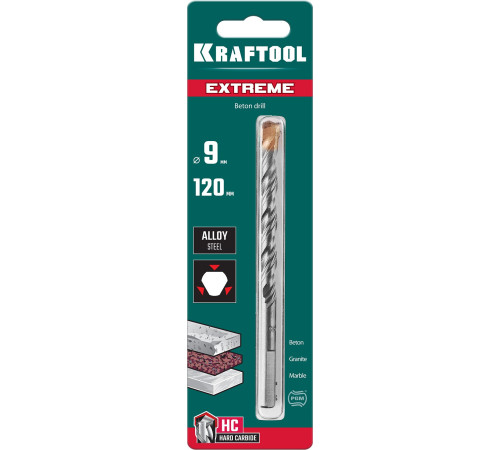 KRAFTOOL Extreme, 9 х 120 мм, трехгранный хвостовик, сверло по бетону (29166-120-09) купить  в Сочи