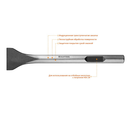 KRAFTOOL ALLIGATOR, 75 x 400 мм, HEX 28, лопаточное зубило (29341-75-400) купить  в Сочи