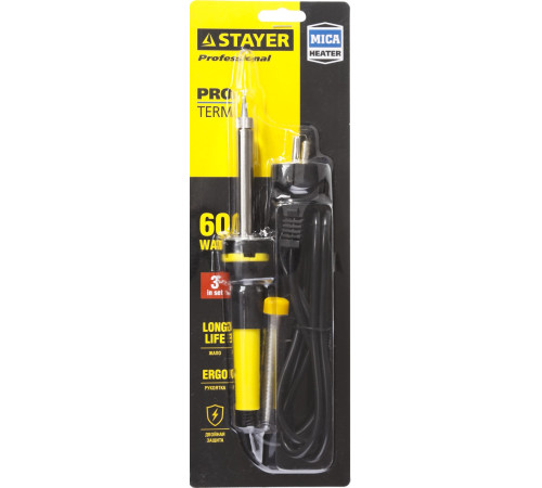 STAYER PROTerm, 60 Вт, конус, в наборе: припой + подставка, 2 К рукоятка, электропаяльник, Professional (55300-60) купить  в Сочи