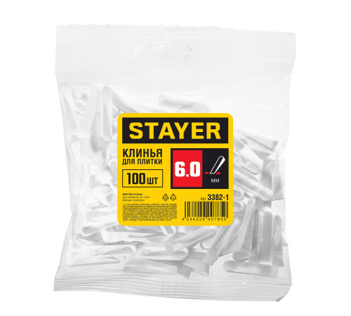 STAYER 6 мм, 100 шт, малые клинья для плитки (3382-1) купить  в Сочи