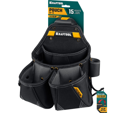 KRAFTOOL KP-15 с быстросъёмным креплением FastClip, 15 карманов и петель, 350 х 320 мм, поясная сумка (38771) купить  в Сочи