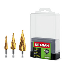URAGAN 3 шт, 4-30мм, винтовая спираль, набор сверл ступенчатых(29658-4-30-H3)
