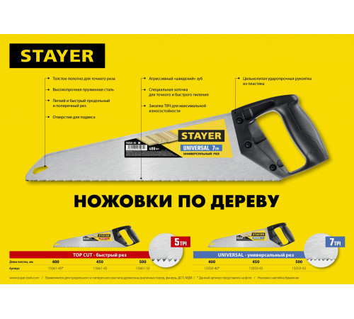 STAYER Universal, 450 мм, универсальная ножовка (15050-45) купить в Сочи STAYER Universal, 450 мм, универсальная ножовка (15050-45) купить в Сочи