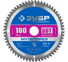 ЗУБР Мультирез, 180 x 30 мм, 60Т, пильный диск по алюминию, Профессионал (36907-180-30-60)