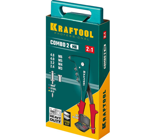 KRAFTOOL Combo2-M6, 2 вида заклёпок, комбинированный литой заклепочник в кейсе (31180) купить в Сочи KRAFTOOL Combo2-M6, 2 вида заклёпок, комбинированный литой заклепочник в кейсе (31180) купить в Сочи