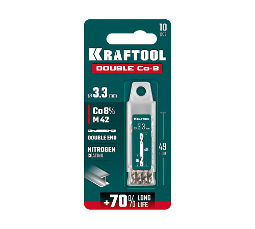 KRAFTOOL DOUBLE Сo-8 3.3х49мм, Сверло двухстороннее по металлу, сталь M42(+8%Co), класс А (29654-3.3-10) купить в Сочи KRAFTOOL DOUBLE Сo-8 3.3х49мм, Сверло двухстороннее по металлу, сталь M42(+8%Co), класс А (29654-3.3-10) купить в Сочи