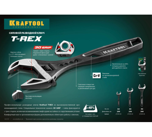 KRAFTOOL T-REX, 200/32 мм, силовой разводной ключ (27254-20) купить в Сочи KRAFTOOL T-REX, 200/32 мм, силовой разводной ключ (27254-20) купить в Сочи