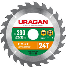 URAGAN Fast, 230 х 32/30 мм, 24Т, пильный диск по дереву (36800-230-32-24)