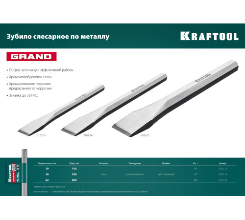 KRAFTOOL Grand, 10 х 140 мм, слесарное зубило по металлу (2103-10) купить  в Сочи