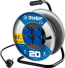 ЗУБР КГ-315, КГ, 3 x 1.5 мм2, 20 м, 3700 Вт, IP44, силовой удлинитель на стальной катушке, Профессионал (55080-20)