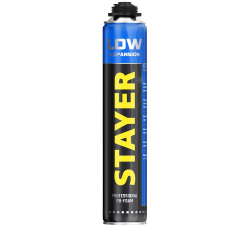 STAYER LOW EXPANSION, 800 мл, пистолетная, выход до 50 л, всесезонная, с низким вторичным расширением, монтажная пена, Professional (41136) купить  в Сочи