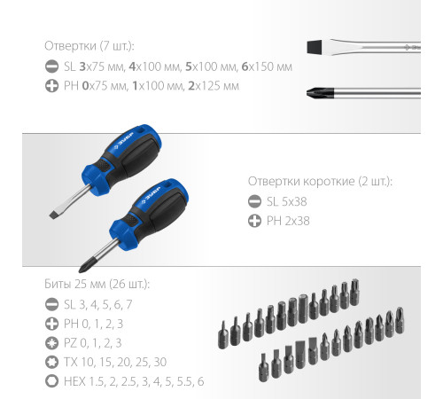 ЗУБР Профессионал 46 шт, набор отверток с насадками (25283-H46) купить  в Сочи