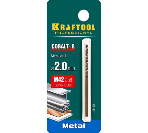 KRAFTOOL COBALT-8, 2.0 х 49 мм, сталь М42, HSS-Co(8%), сверло по металлу (29656-2) купить в Сочи KRAFTOOL COBALT-8, 2.0 х 49 мм, сталь М42, HSS-Co(8%), сверло по металлу (29656-2) купить в Сочи
