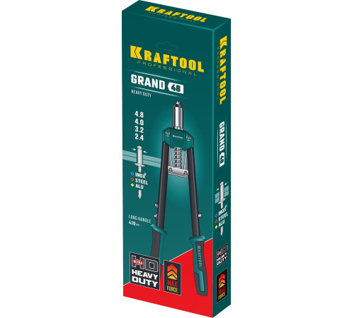 KRAFTOOL GRAND-48, 2.4 - 4.8 мм, 410 мм, усиленный двуручный заклёпочник (31175) купить  в Сочи