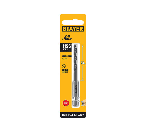STAYER НЕХ-1/4″, d 4.2 х 98 мм, сверло по металлу для винтовёртов и шуруповертов IMPACT READY (29603-4.2) купить в Сочи STAYER НЕХ-1/4″, d 4.2 х 98 мм, сверло по металлу для винтовёртов и шуруповертов IMPACT READY (29603-4.2) купить в Сочи