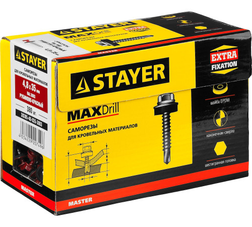 Саморезы СКД кровельные, RAL 3003 рубиново-красный, 35 x 4.8 мм, 380 шт, для деревянной обрешетки, STAYER купить  в Сочи