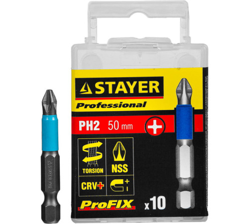 STAYER ProFix PH2, 50 мм, 10 шт, набор бит, Professional (26203-2-50-10) купить  в Сочи STAYER ProFix PH2, 50 мм, 10 шт, набор бит, Professional (26203-2-50-10) купить  в Сочи