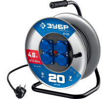 ЗУБР КГ-325, КГ, 3 x 2.5 мм2, 20 м, 4000 Вт, IP44, силовой удлинитель на стальной катушке, Профессионал (55079-20)